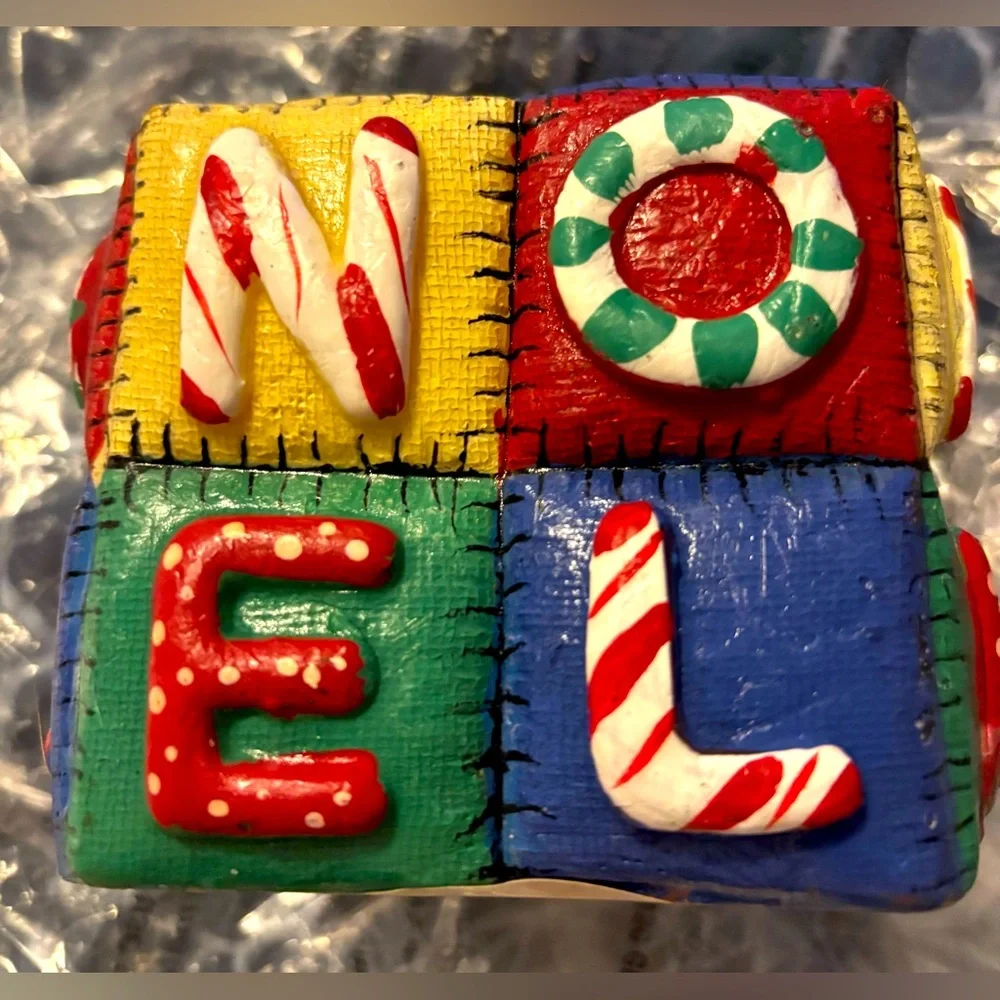 Colorful Block Quilt work NOEL Holiday candle